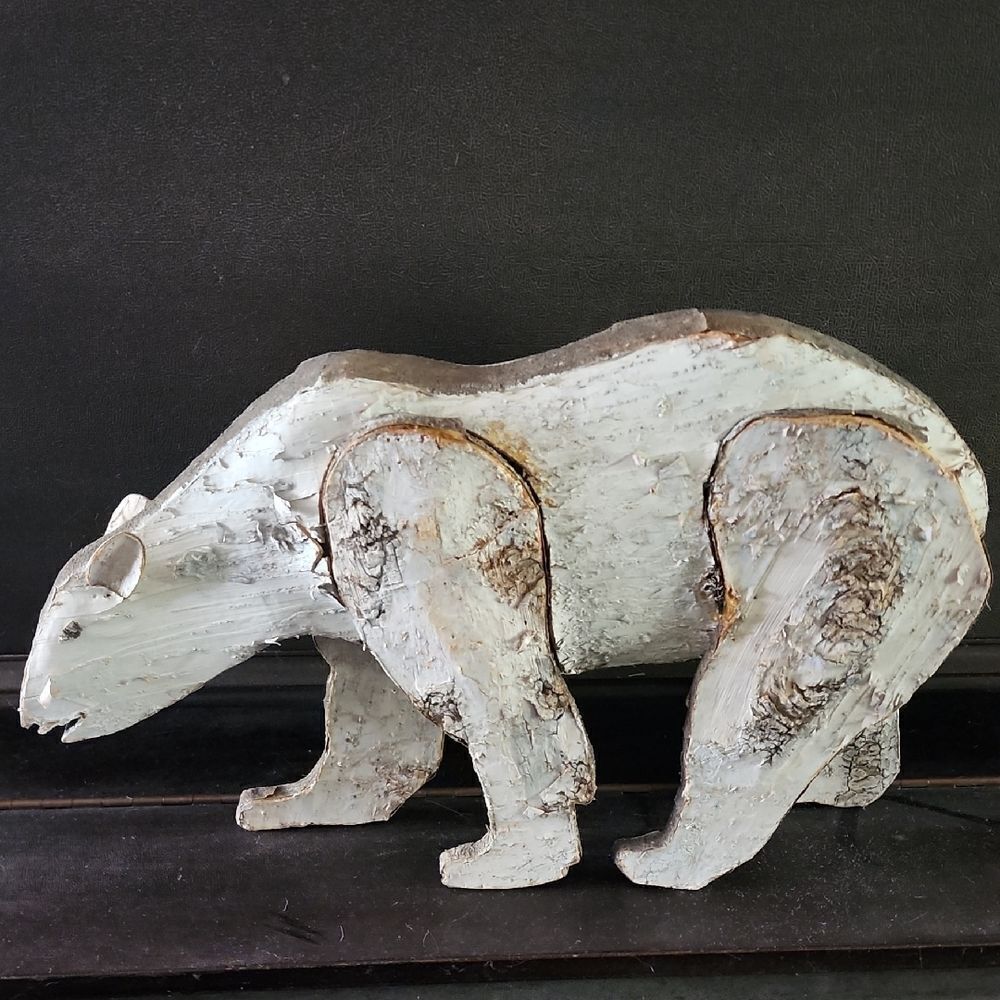 Polar Bear Textured Stand Alone Figure Handmade Large Wooden